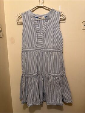 Vineyard Vines Blue & White Striped Seersucker Harbor Tiered Dress